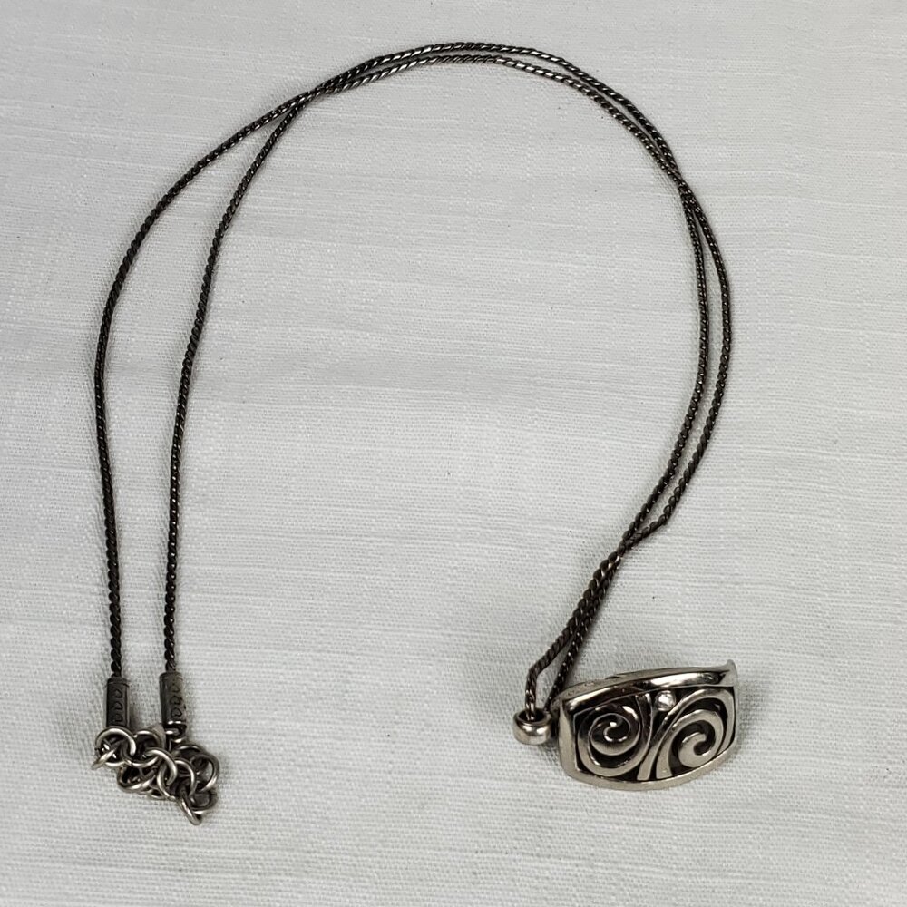 Brighton London Groove Lanyard Clip Necklace Silver Tone
